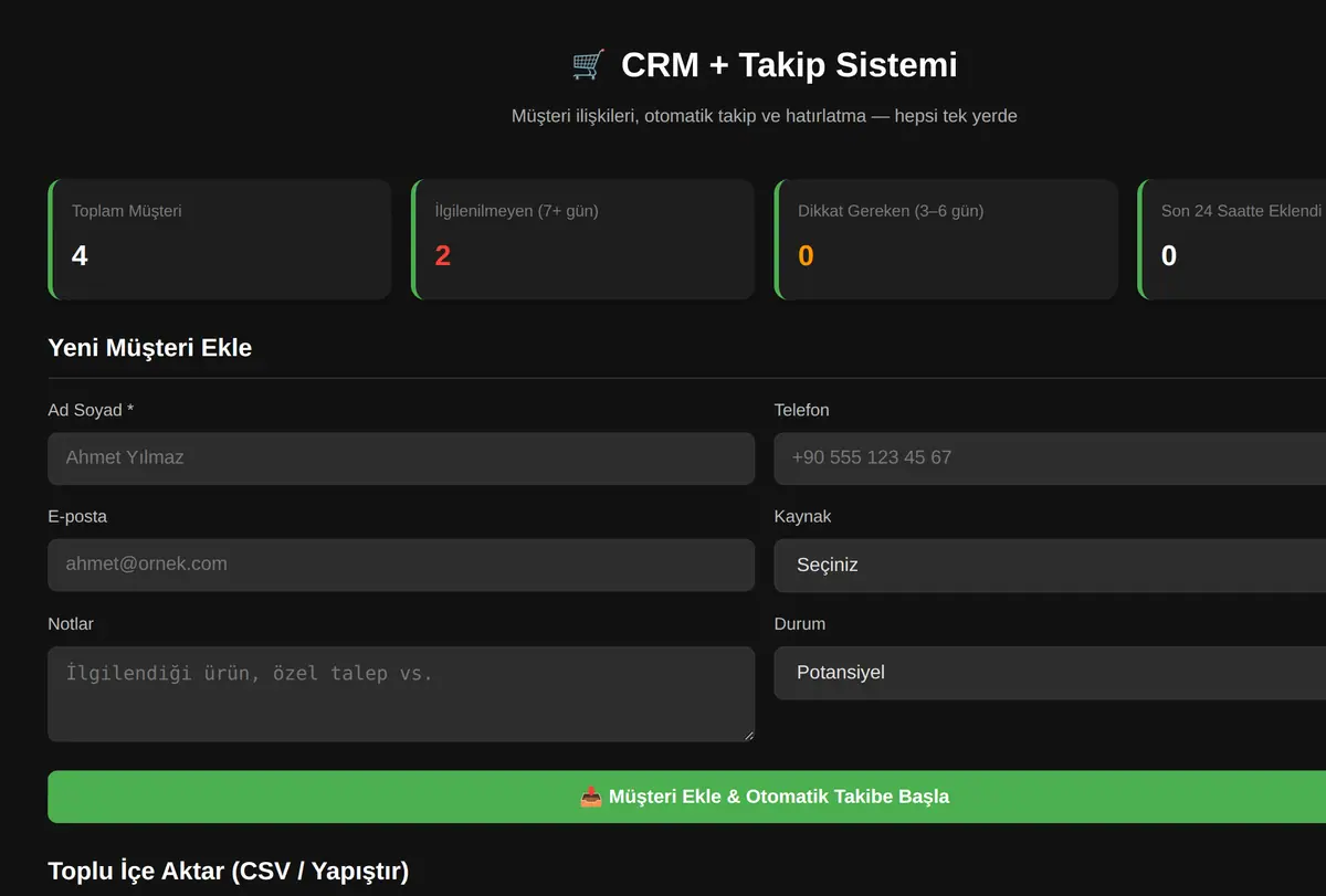Müşteri Takip CRM Sistemi ekran görüntüsü