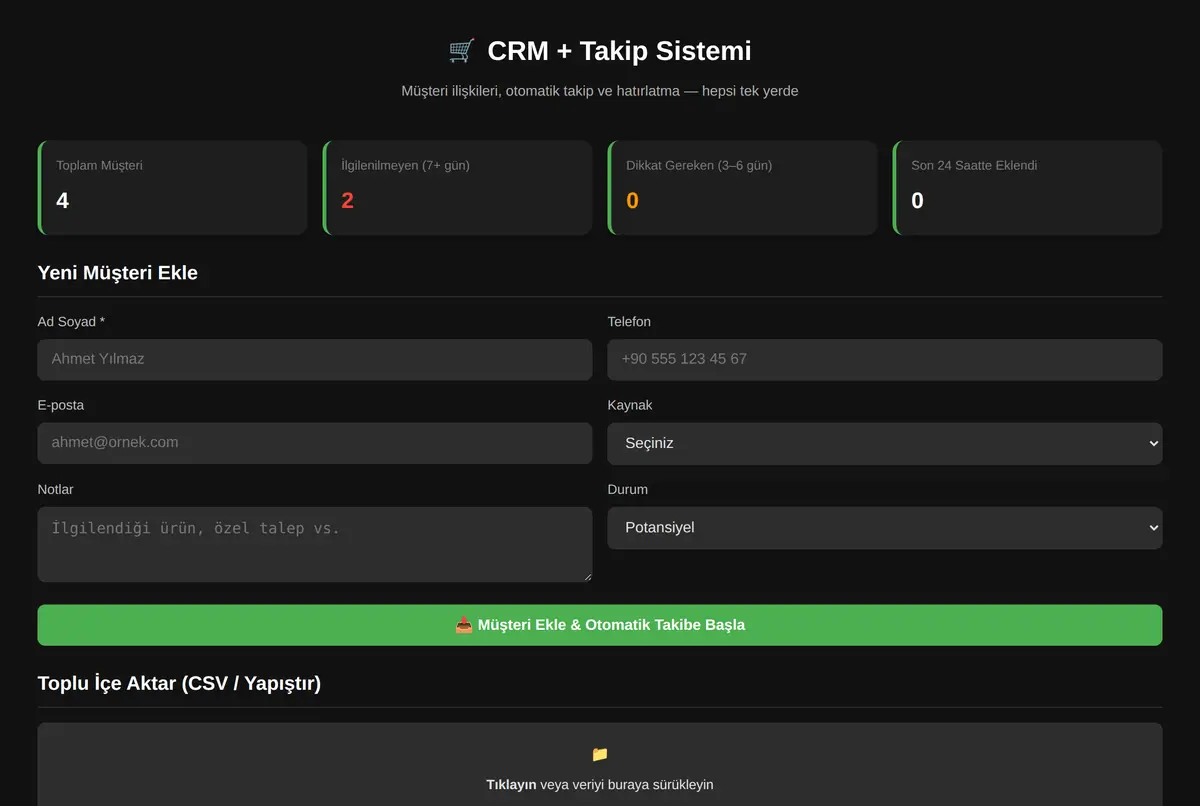 Müşteri Takip CRM Sistemi ekran görüntüsü 2