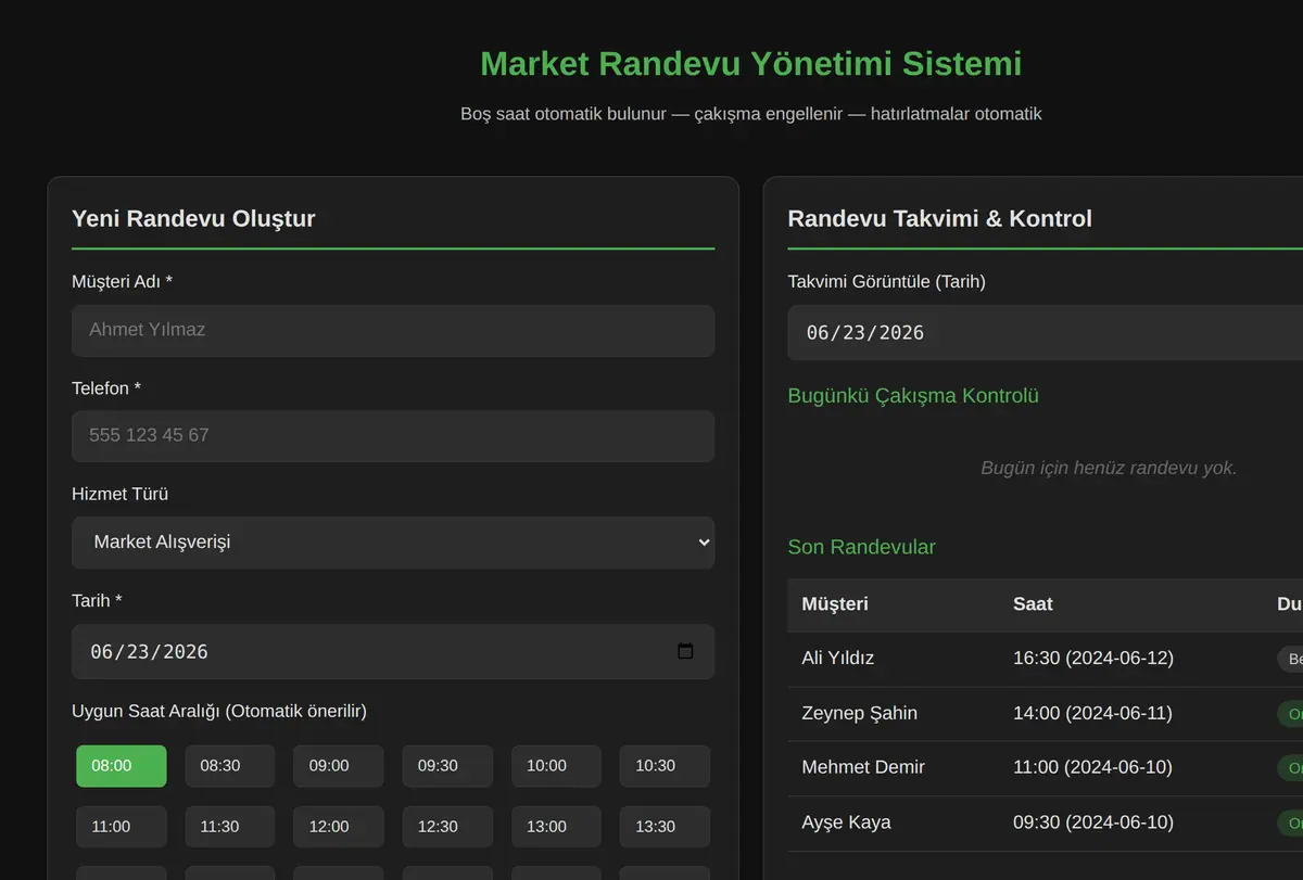 Market Randevu Yönetimi Sistemi ekran görüntüsü