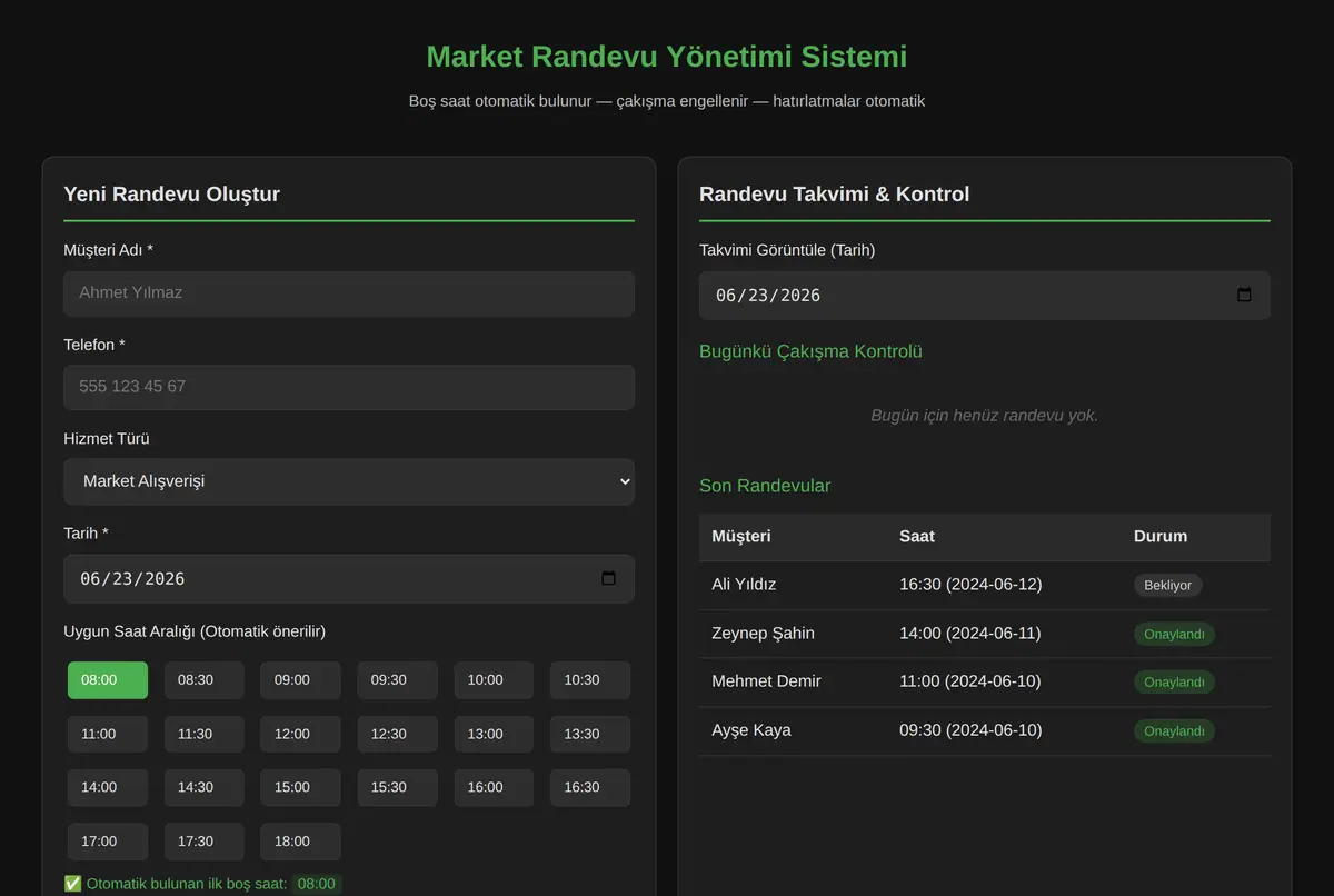Market Randevu Yönetimi Sistemi ekran görüntüsü 2