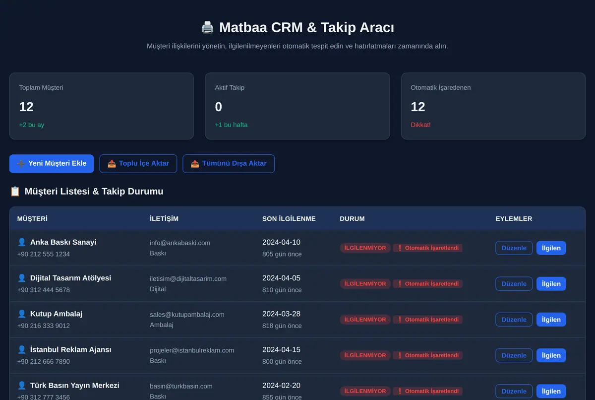 Matbaa CRM & Takip Aracı ekran görüntüsü 2