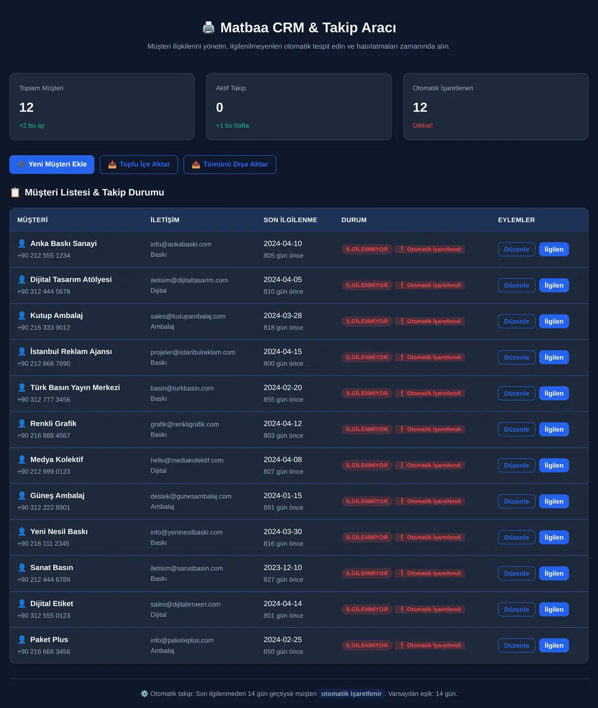 Matbaa CRM & Takip Aracı ekran görüntüsü 3