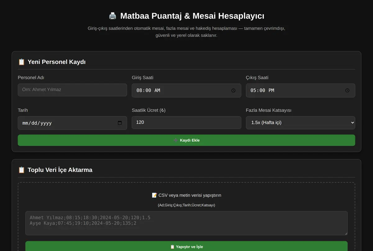 Matbaa Puantaj & Mesai Hesaplayıcı ekran görüntüsü 2
