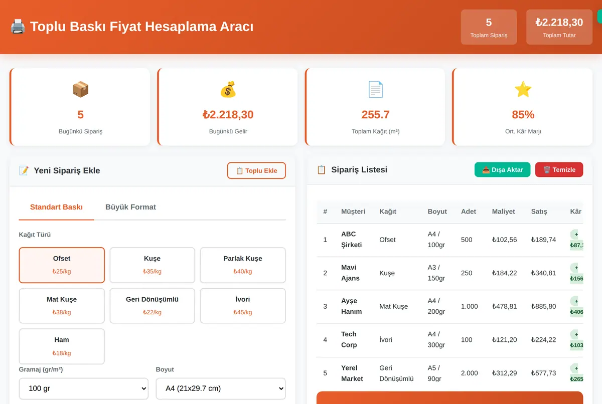 Toplu Baskı Fiyat Hesaplama Aracı ekran görüntüsü 2