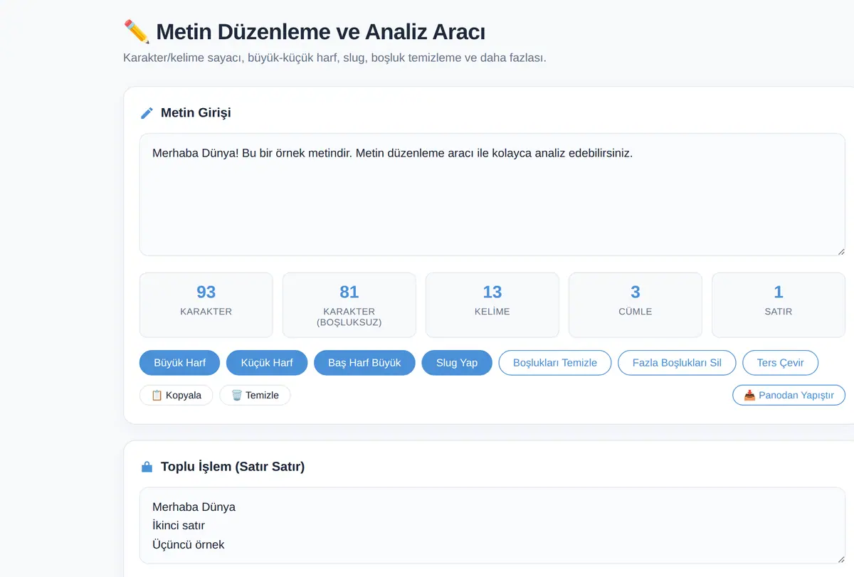 Metin Düzenleme ve Analiz Aracı ekran görüntüsü