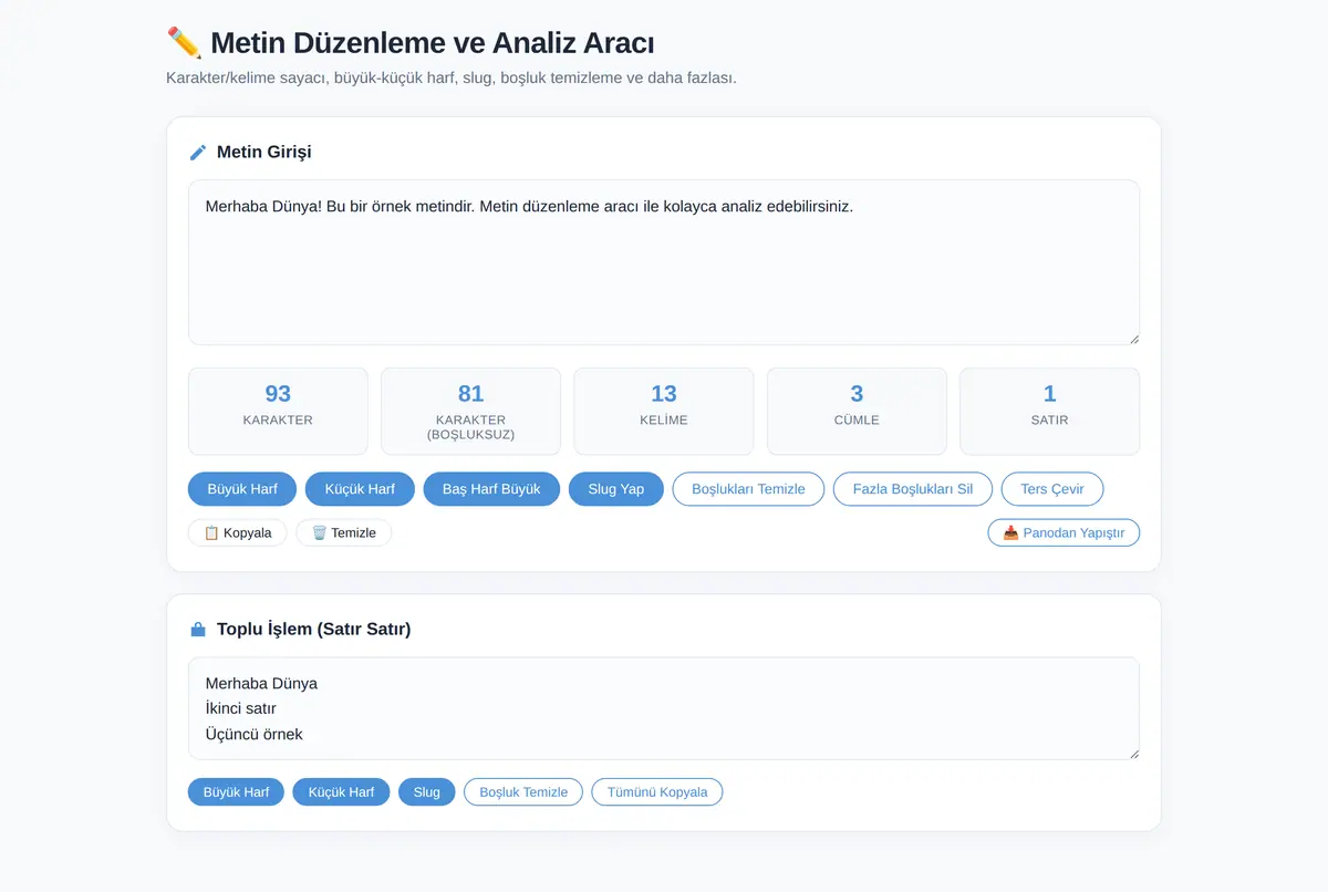 Metin Düzenleme ve Analiz Aracı ekran görüntüsü 2