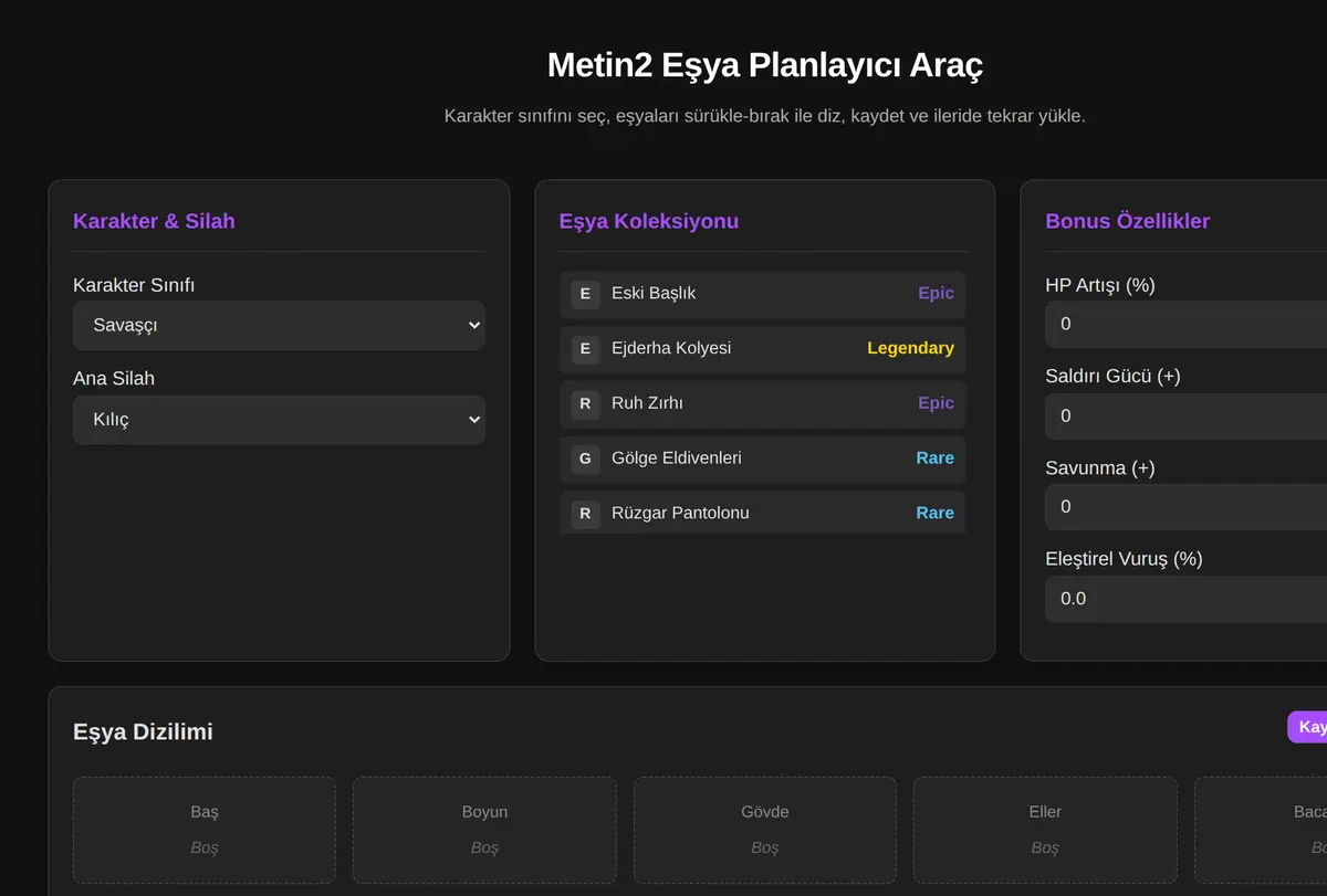 Metin2 Eşya Planlayıcı Araç ekran görüntüsü