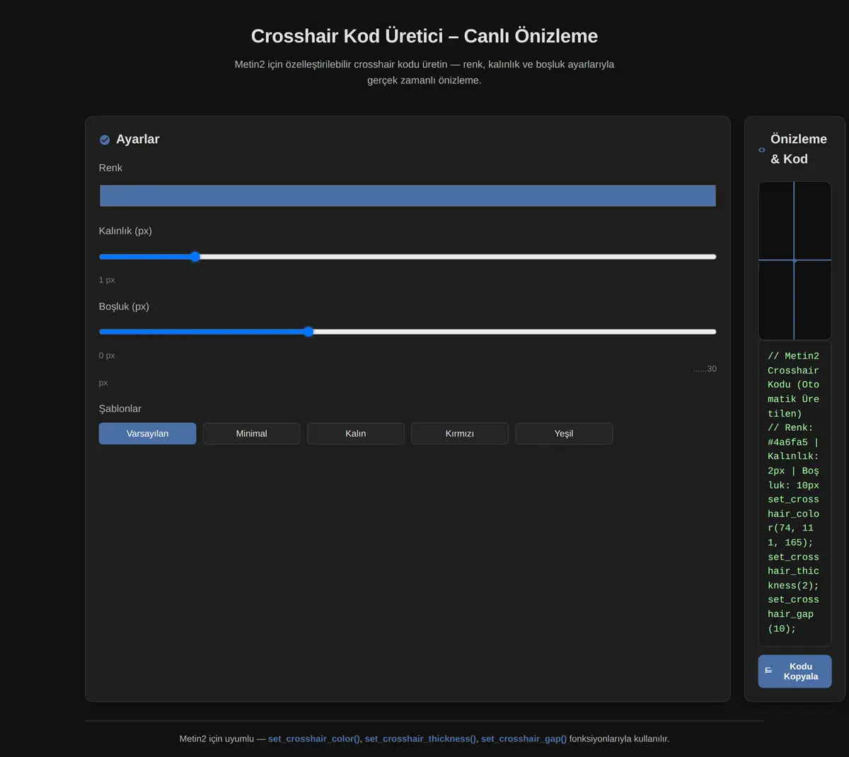Crosshair Kod Üretici - Canlı Önizleme ekran görüntüsü 3