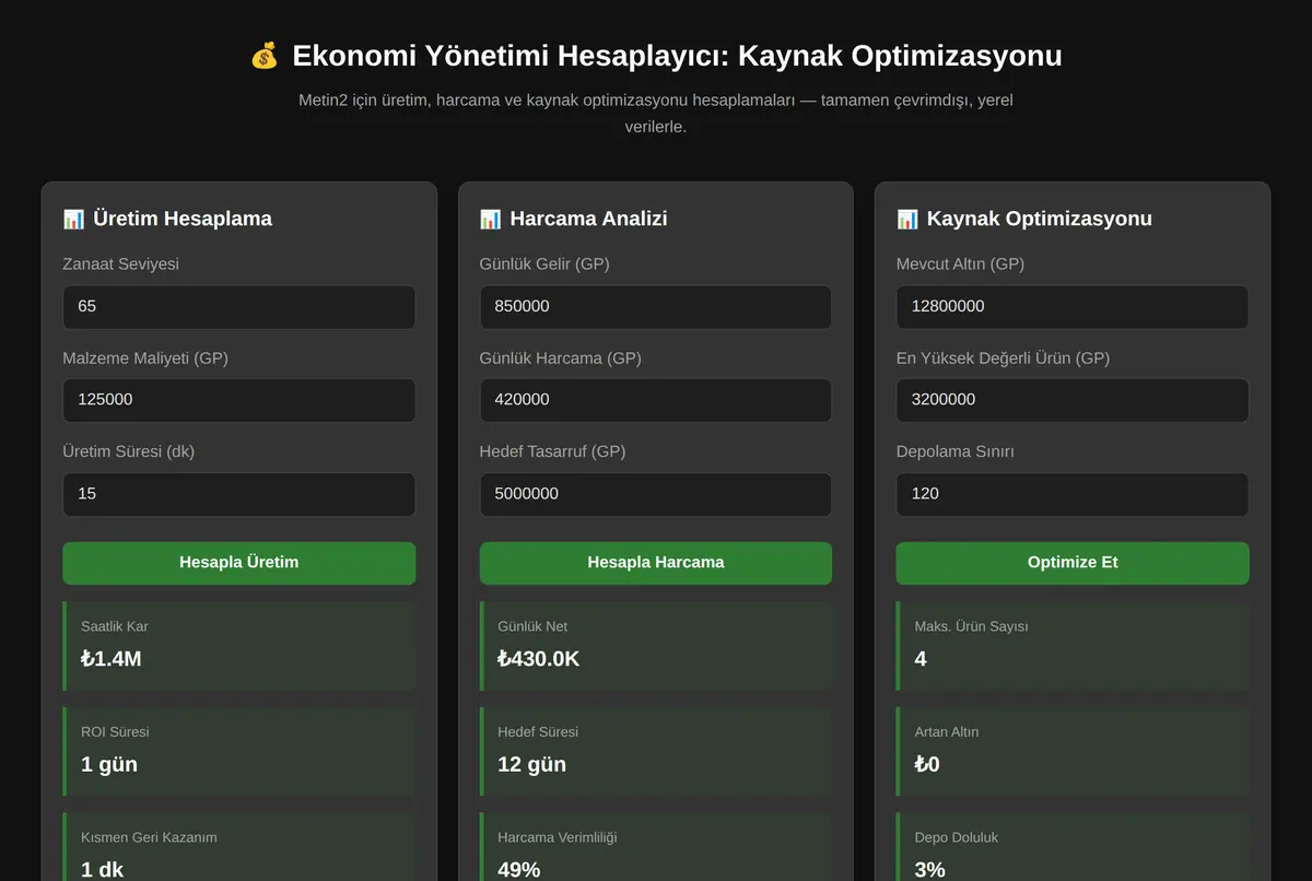 Ekonomi Yönetimi Hesaplayıcı: Kaynak Optimizasyonu ekran görüntüsü 2