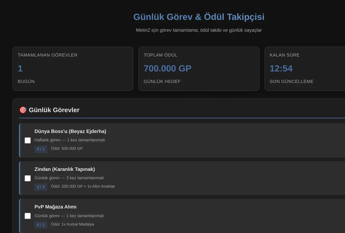 Günlük Görev & Ödül Takipçisi ekran görüntüsü