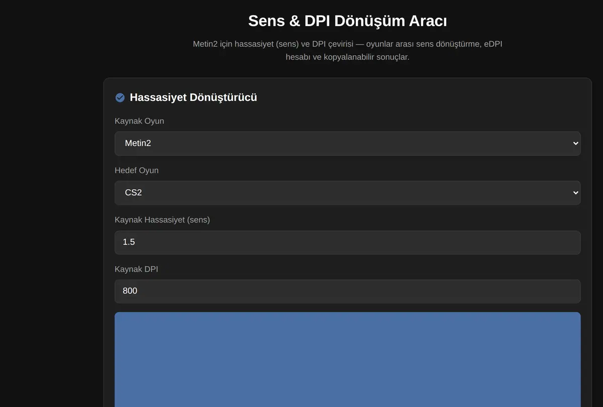 Sens & DPI Dönüşüm Aracı ekran görüntüsü