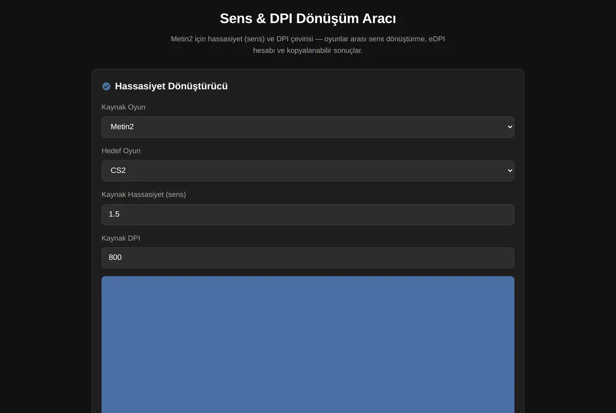 Sens & DPI Dönüşüm Aracı ekran görüntüsü 2