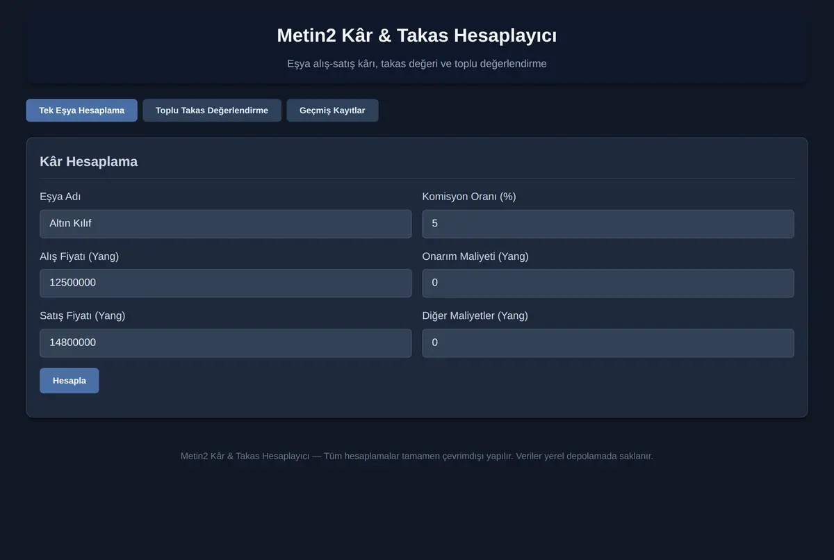 Metin2 Kâr & Takas Hesaplayıcı ekran görüntüsü 3