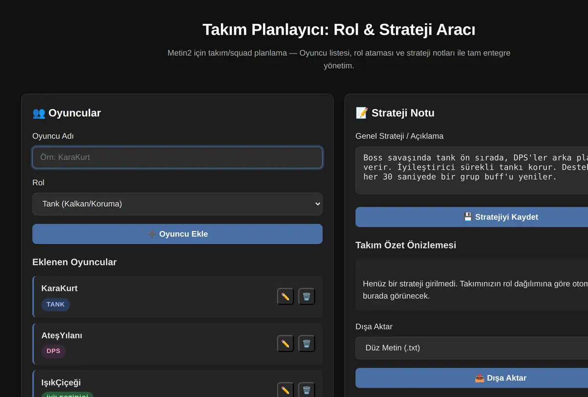 Takım Planlayıcı: Rol & Strateji Aracı ekran görüntüsü