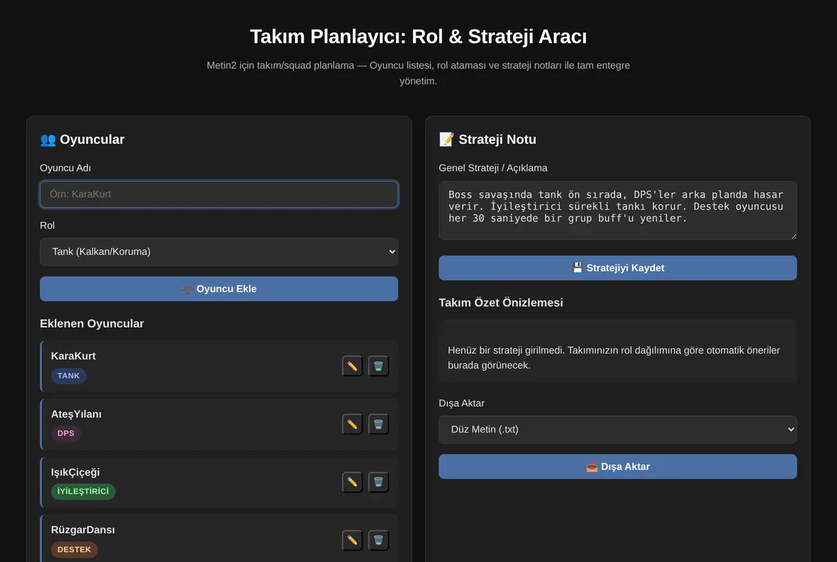 Takım Planlayıcı: Rol & Strateji Aracı ekran görüntüsü 2