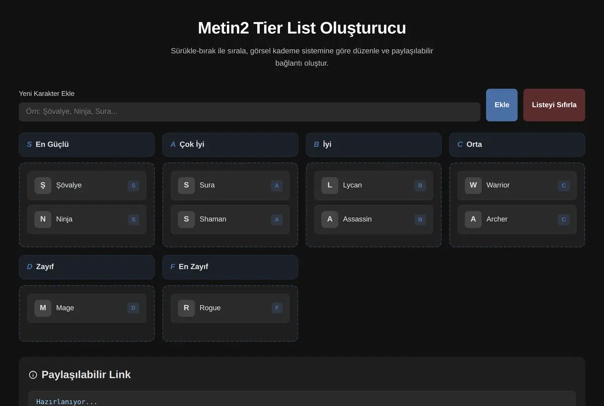 Metin2 Tier List Oluşturucu ekran görüntüsü 2