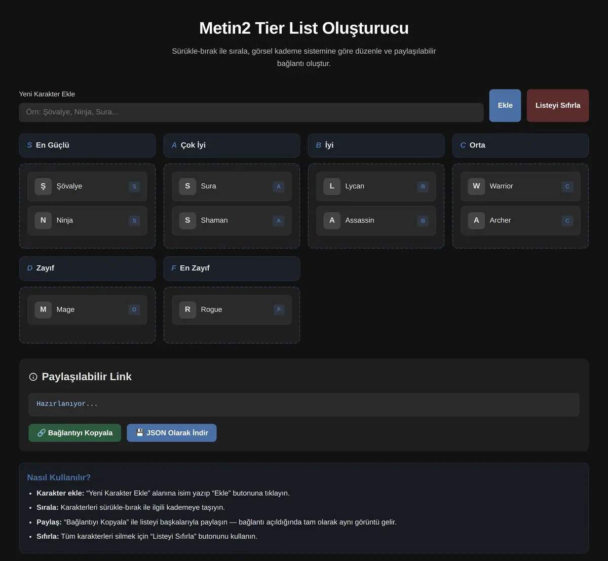 Metin2 Tier List Oluşturucu ekran görüntüsü 3
