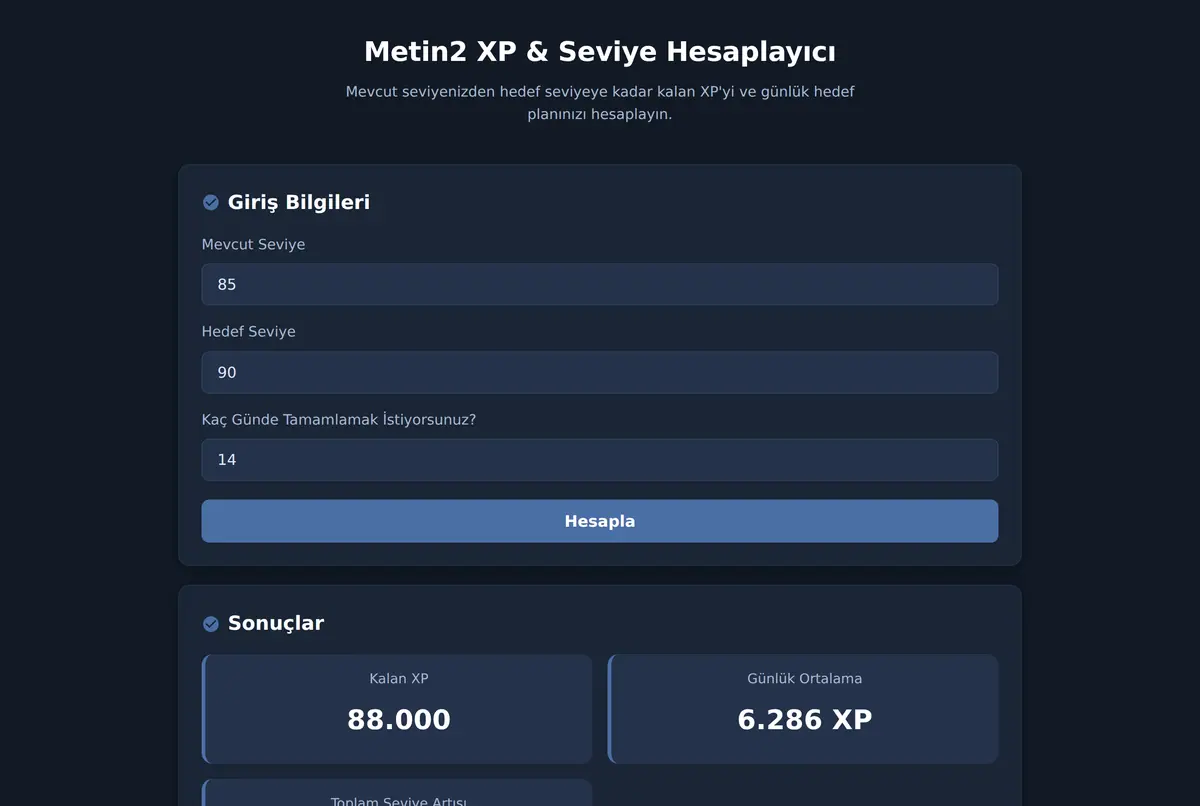 Metin2 XP & Seviye Hesaplayıcı ekran görüntüsü 2