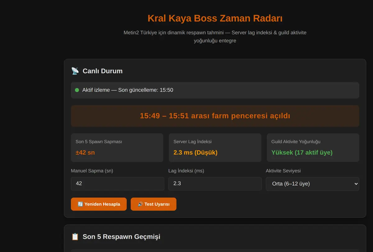 Kral Kaya Boss Zaman Radarı ekran görüntüsü