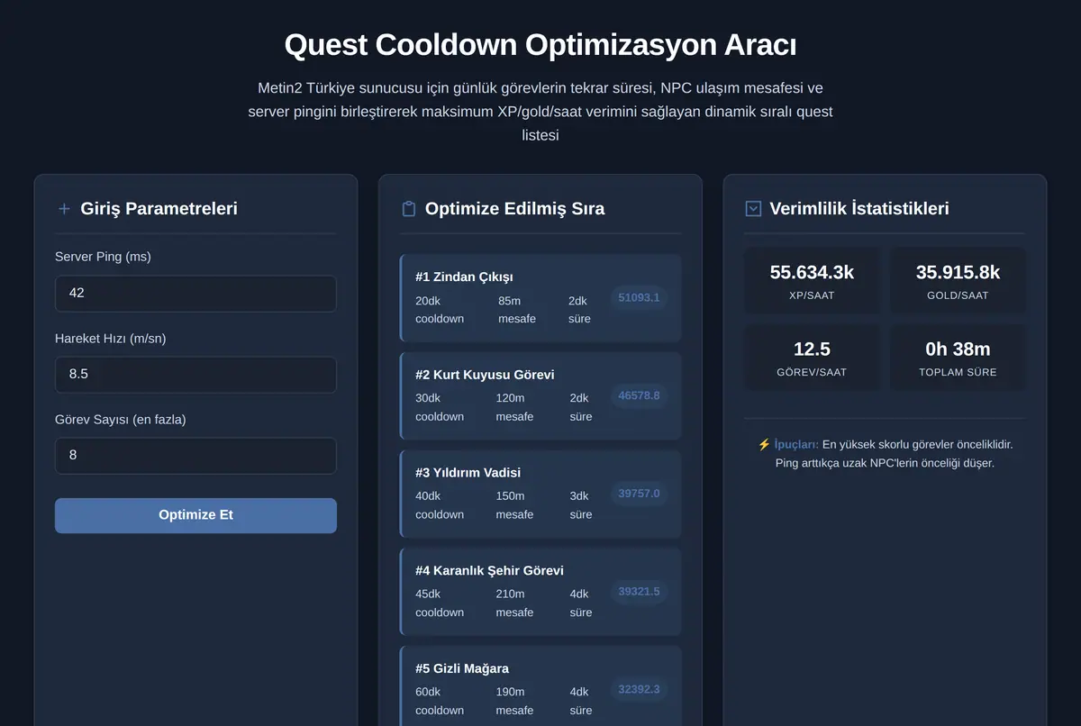 Quest Cooldown Optimizasyon Aracı ekran görüntüsü 2