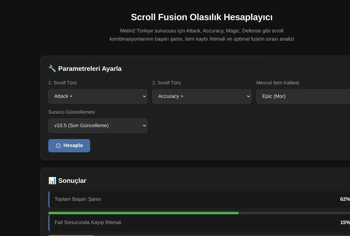 Scroll Fusion Olasılık Hesaplayıcı ekran görüntüsü