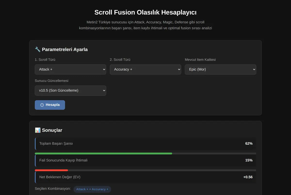 Scroll Fusion Olasılık Hesaplayıcı ekran görüntüsü 2