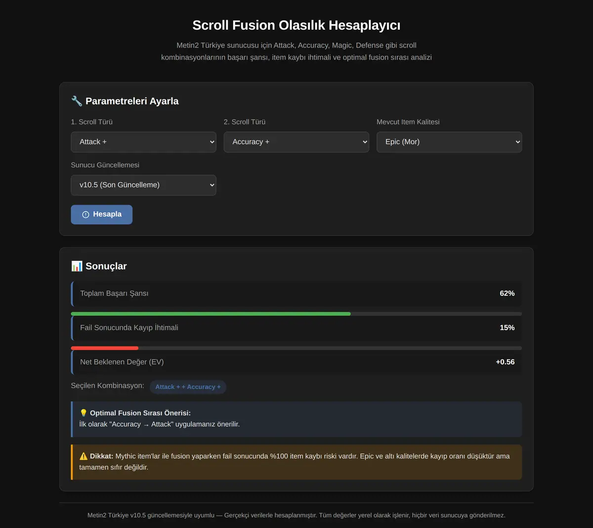 Scroll Fusion Olasılık Hesaplayıcı ekran görüntüsü 3