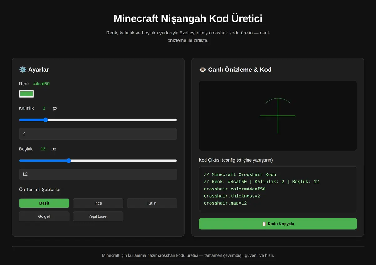 Minecraft Nişangah Kod Üretici ekran görüntüsü 3