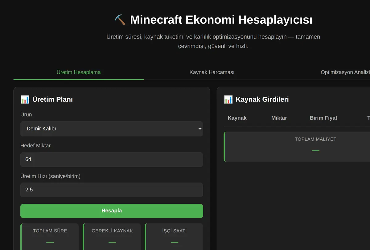 Minecraft Ekonomi Hesaplayıcısı ekran görüntüsü