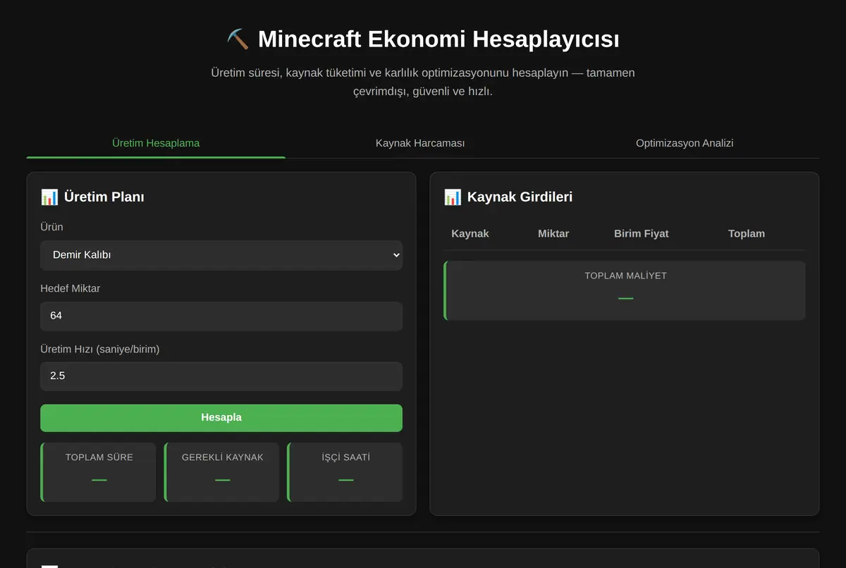 Minecraft Ekonomi Hesaplayıcısı ekran görüntüsü 2