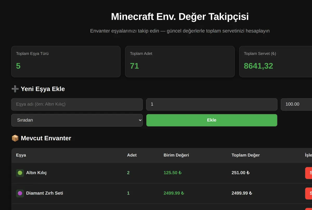 Minecraft Env. Değer Takipçisi ekran görüntüsü