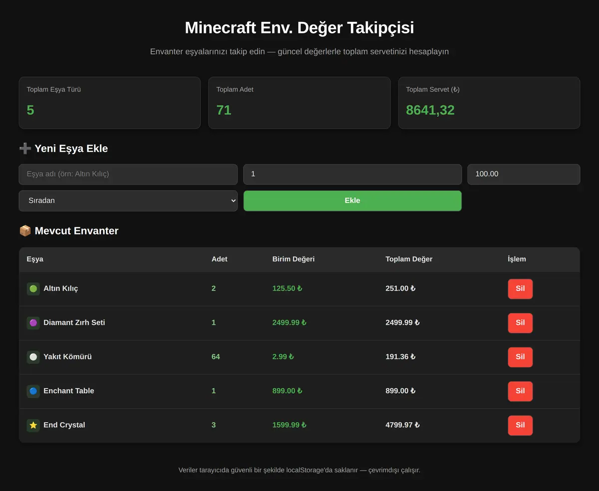 Minecraft Env. Değer Takipçisi ekran görüntüsü 3