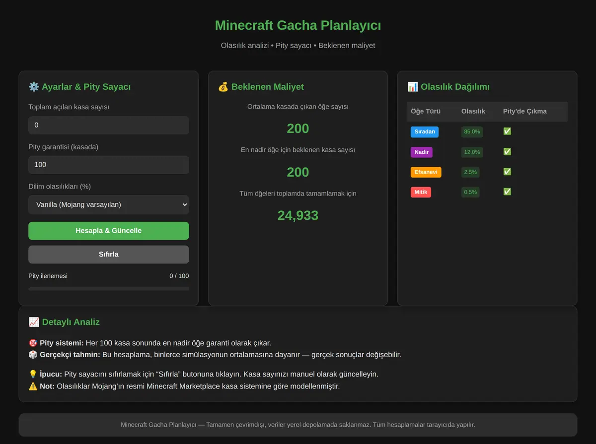 Minecraft Gacha Planlayıcı - Olasılık & Pity Hesaplayıcı ekran görüntüsü 3