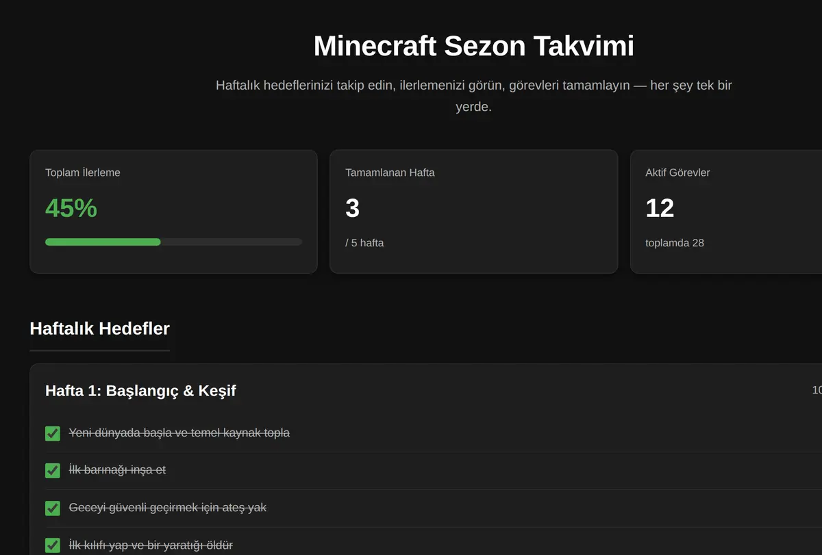 Minecraft Sezon Takvimi ekran görüntüsü