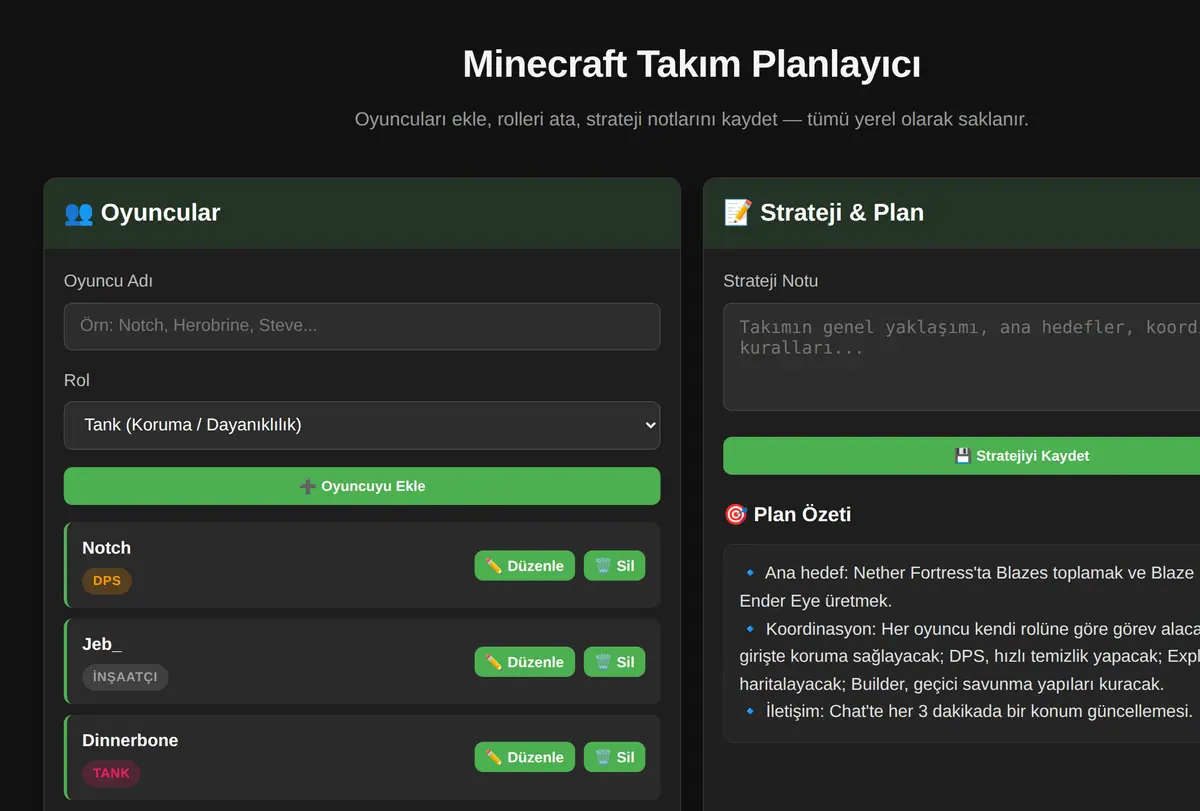 Minecraft Takım Planlayıcı ekran görüntüsü