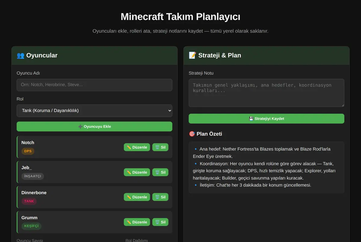 Minecraft Takım Planlayıcı ekran görüntüsü 2