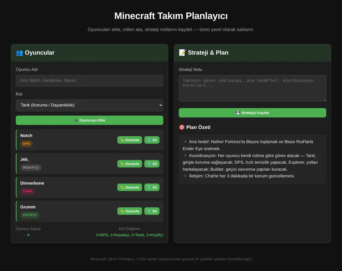 Minecraft Takım Planlayıcı ekran görüntüsü 3