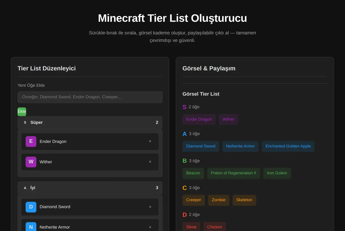 Minecraft Tier List Oluşturucu ekran görüntüsü 2