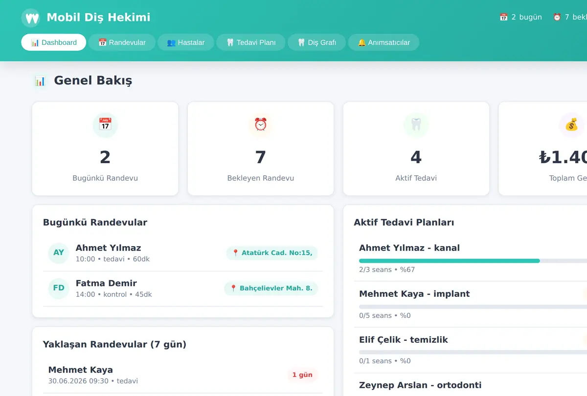 Mobil Diş Hekimi Randevu & Tedavi Takip Sistemi ekran görüntüsü