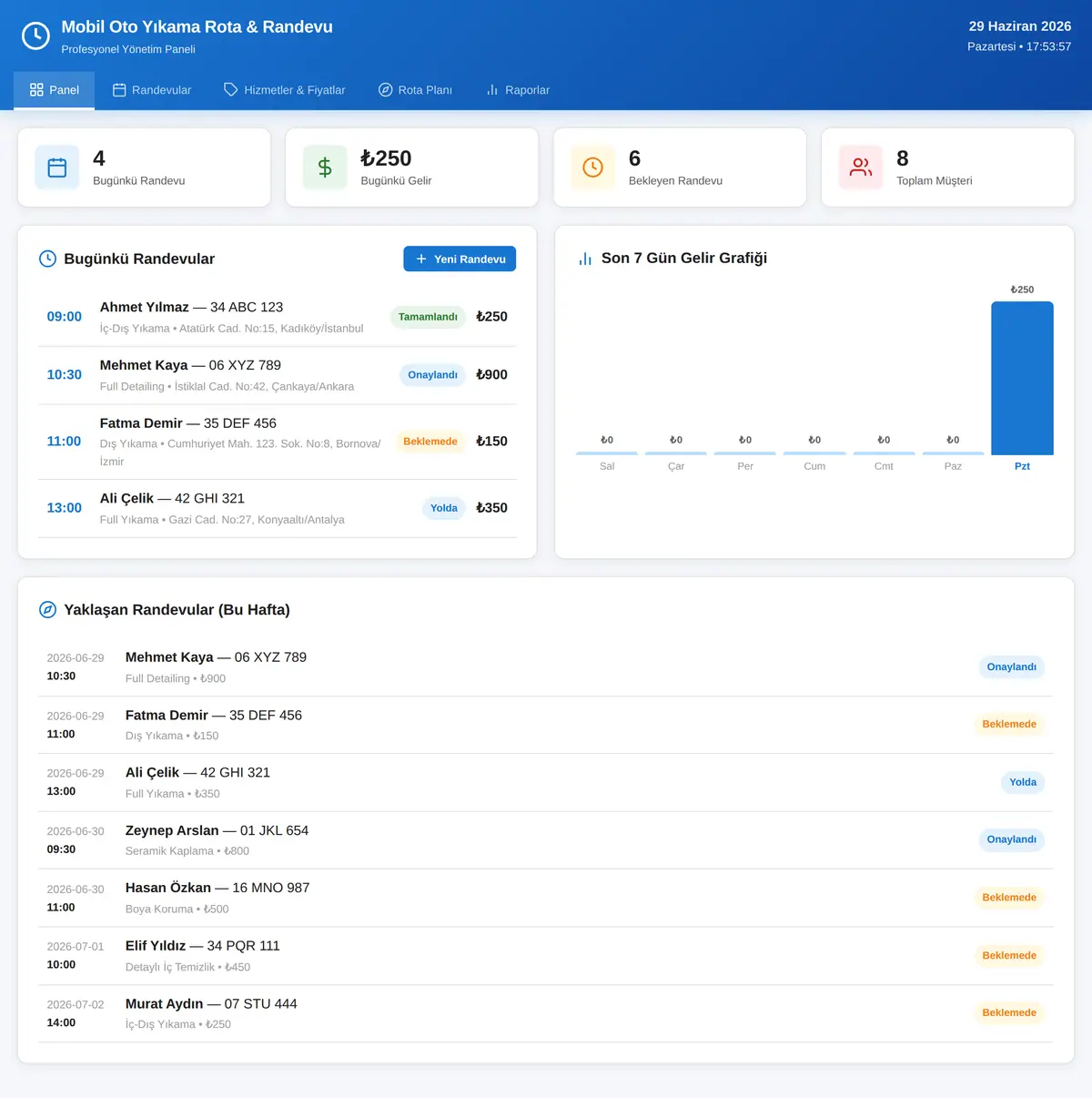 Mobil Oto Kuaför Randevu & Rota Optimizasyonu ekran görüntüsü 3