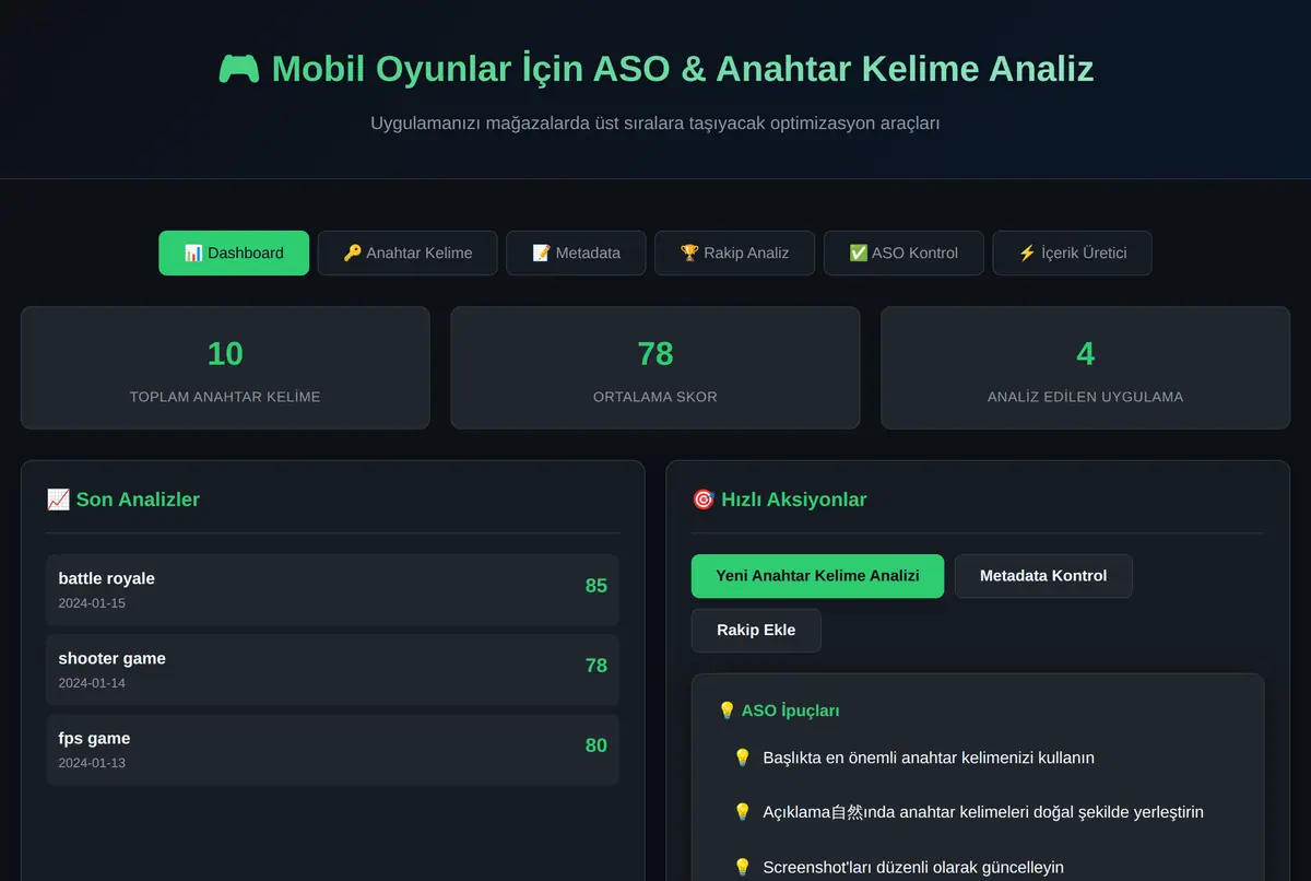 Mobil Oyunlar İçin ASO & Anahtar Kelime Analiz ekran görüntüsü 2