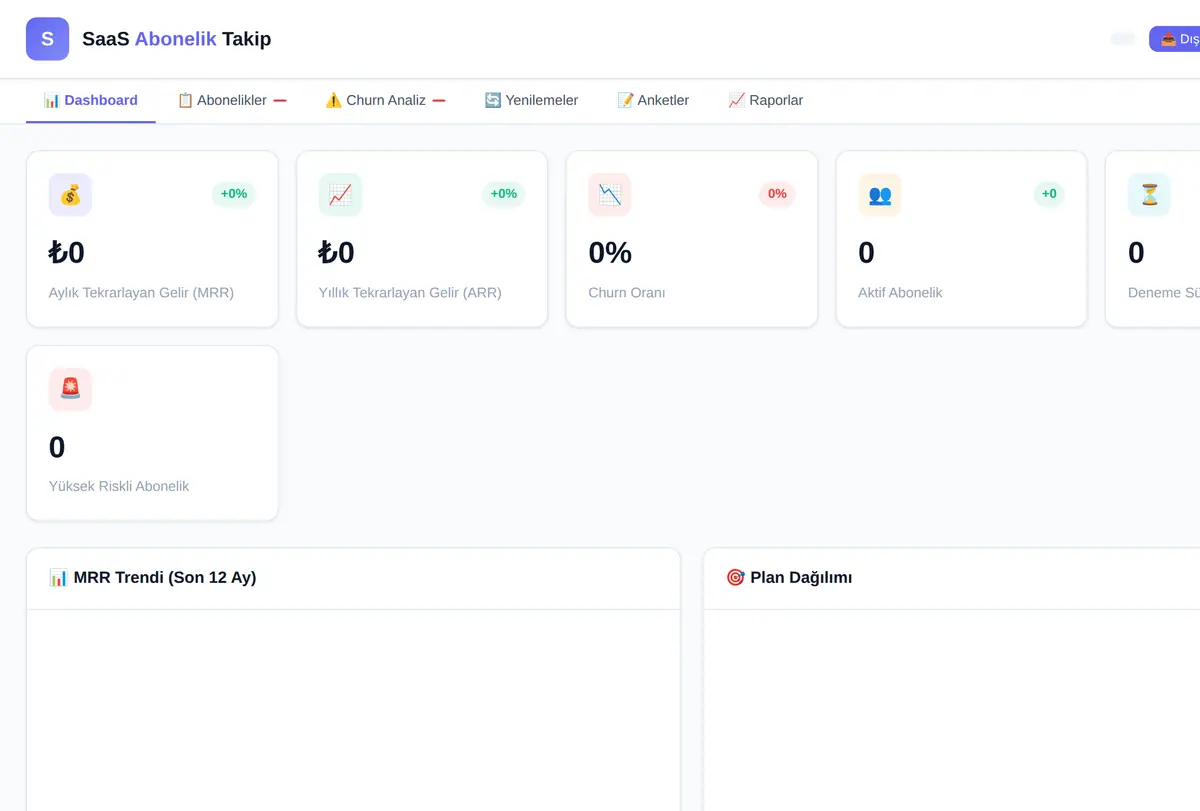SaaS Abonelik Gelir Takip & Churn Analiz Aracı ekran görüntüsü