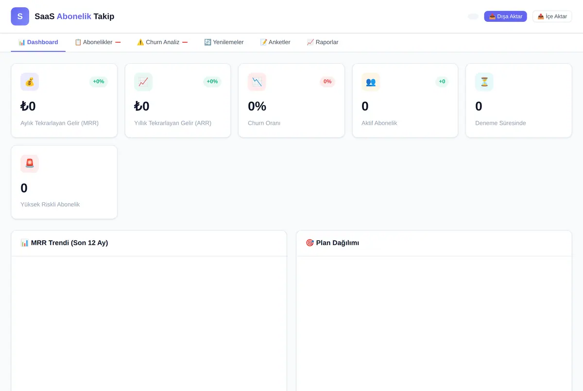 SaaS Abonelik Gelir Takip & Churn Analiz Aracı ekran görüntüsü 2