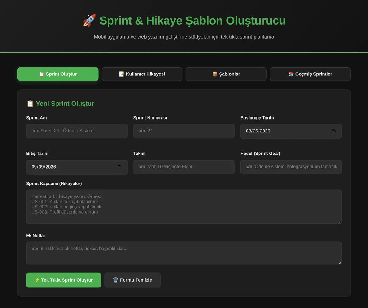 Sprint & Hikaye Şablon Oluşturucu ekran görüntüsü 3