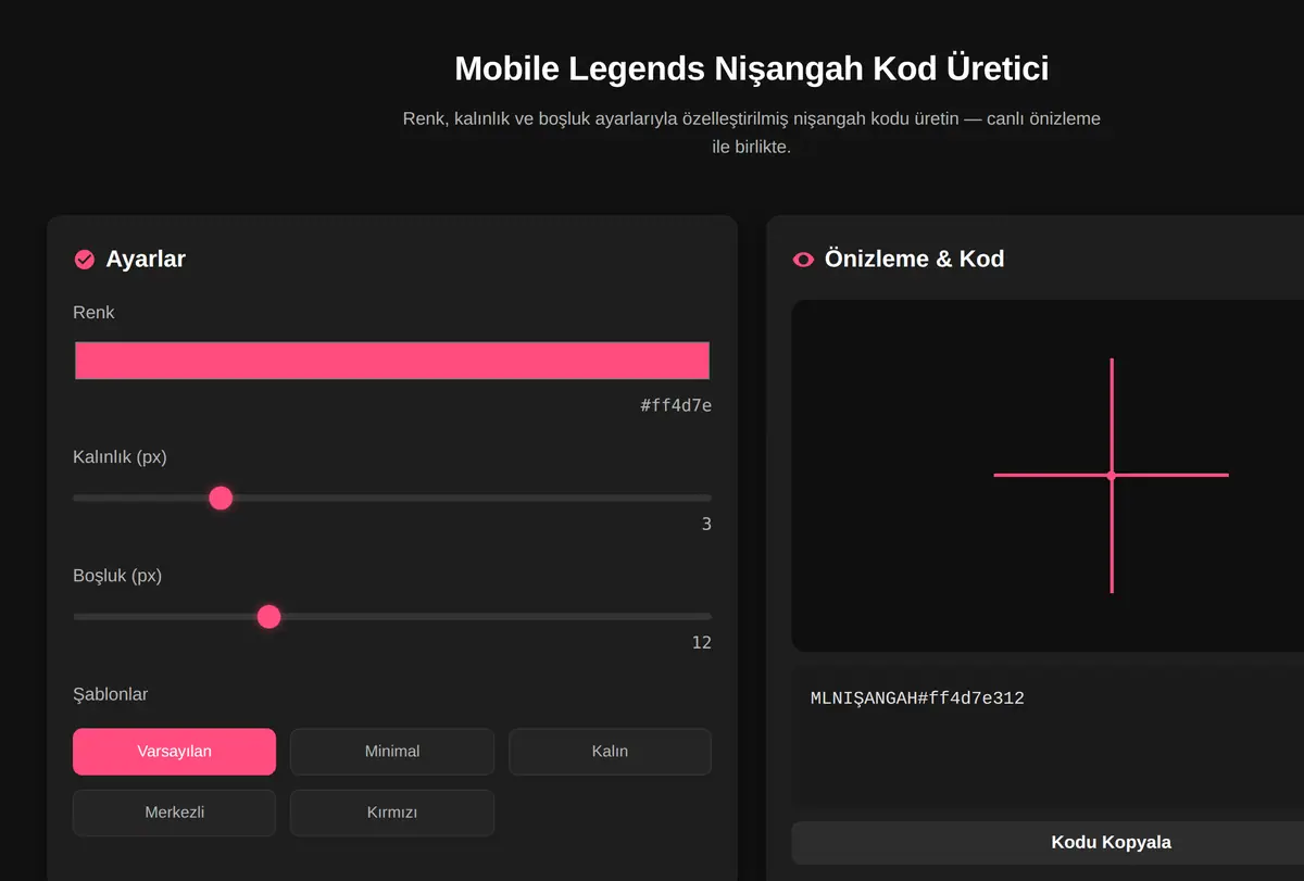 Mobile Legends Nişangah Kod Üretici ekran görüntüsü