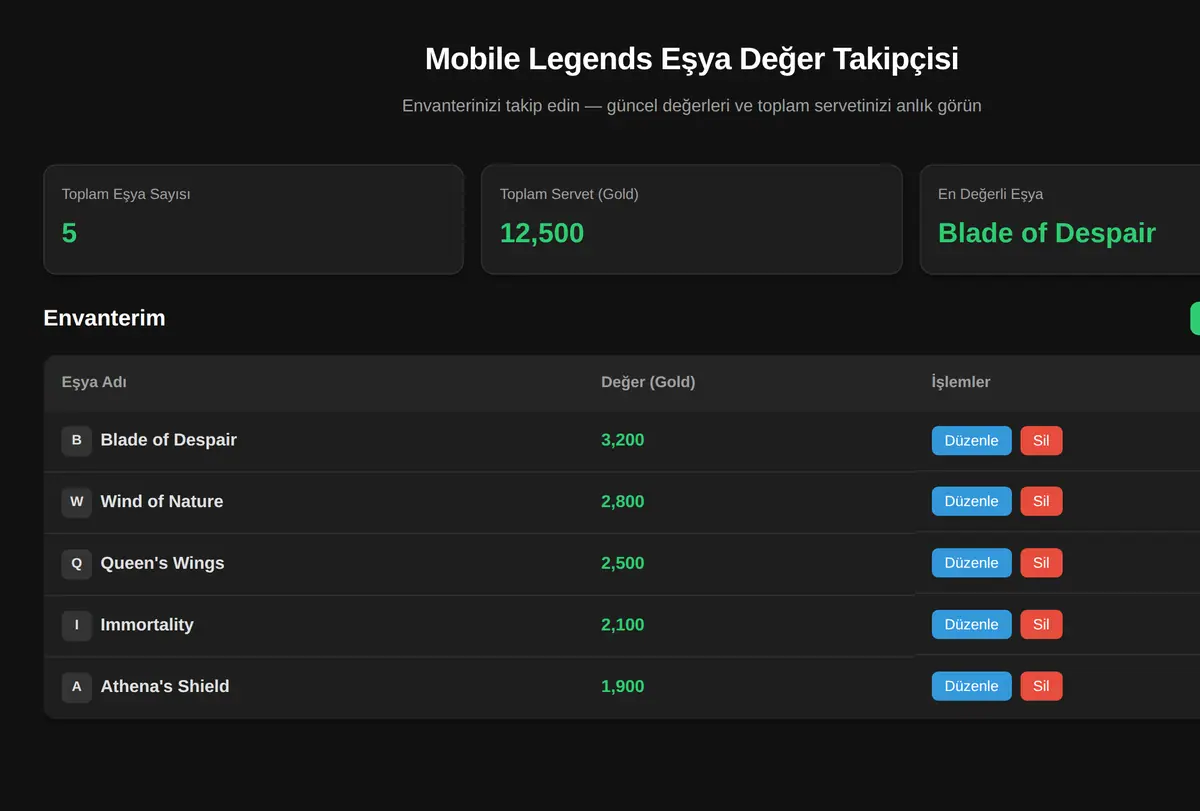 Mobile Legends Eşya Değer Takipçisi ekran görüntüsü