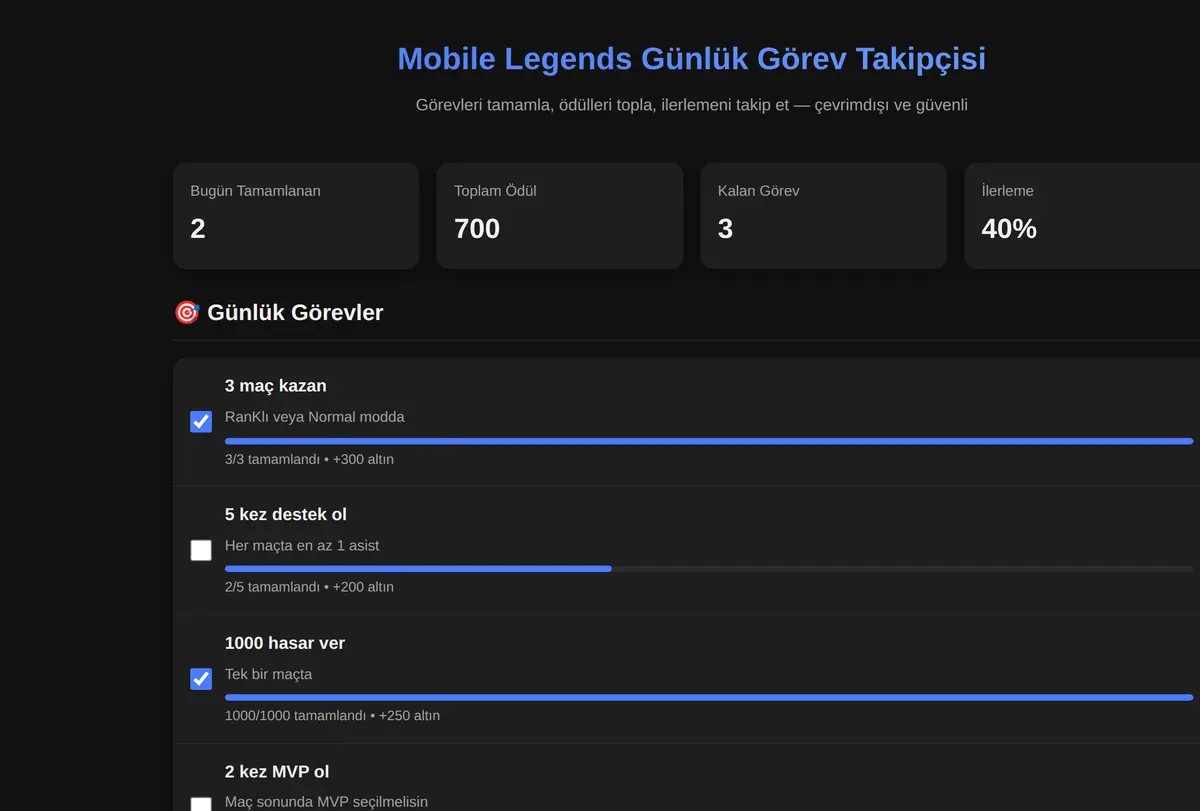 Mobile Legends Günlük Görev Takipçisi ekran görüntüsü