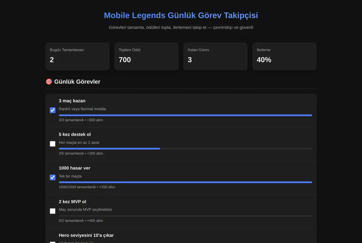 Mobile Legends Günlük Görev Takipçisi ekran görüntüsü 2