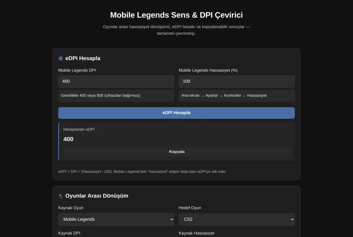 Mobile Legends Sens & DPI Çevirici ekran görüntüsü 2