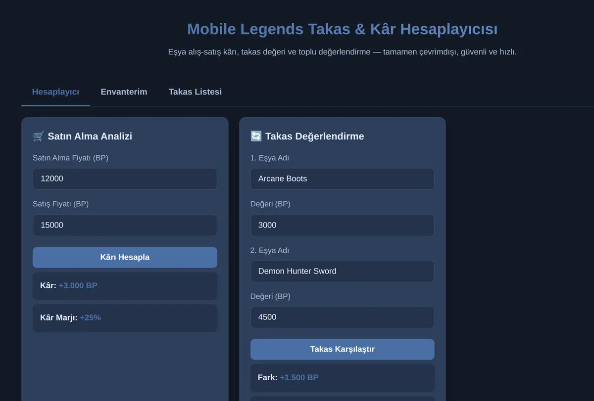 Mobile Legends Takas & Kâr Hesaplayıcısı ekran görüntüsü